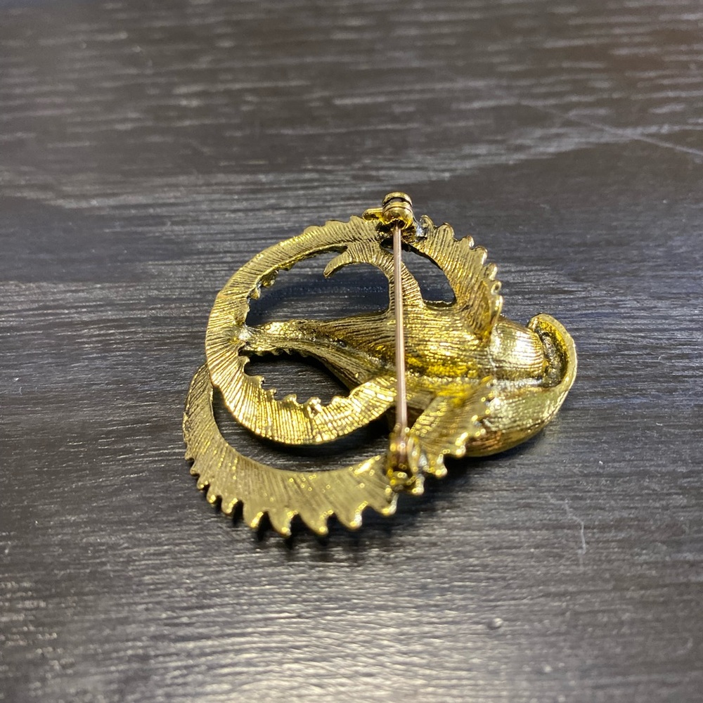 Gold snake brooch with green rhinestones - Picture 7 of 10